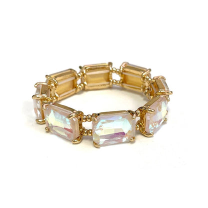 Rectangular Glass Crystal Linked Stretch Bracelet