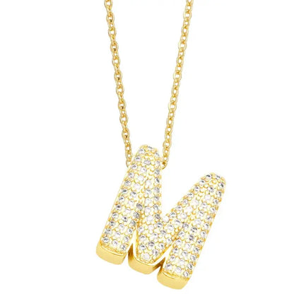 Gold Rhinestone Letter Initial Pendant Necklace Jewelry