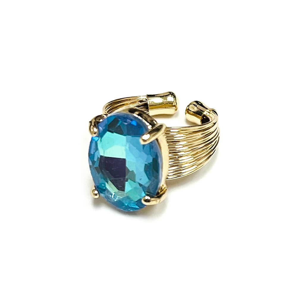 Oval Crystal Glass Single Stone Cocktail ADJ Wire Rings