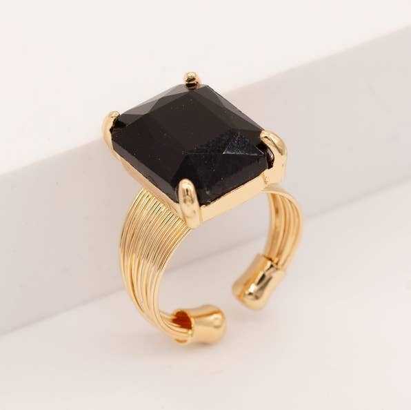 Square Glass Cushion Cut Cocktail Adjustable Wire Ring