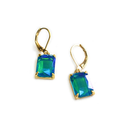 Square Glass Beads Dangle Lever Back Drop Earrings