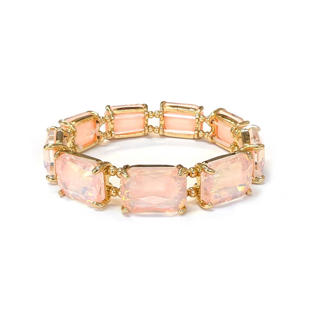 Rectangular Glass Crystal Linked Stretch Bracelet