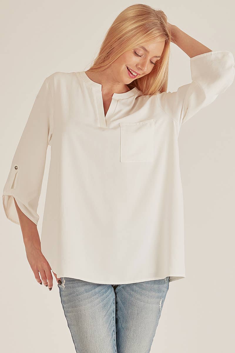 Stylish Pocket Blouse with front pocket and loose fit, perfect for various occasions at your favorite store.