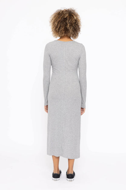 Long Sleeve Ribbed Henley Maxi Dress