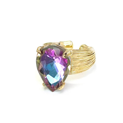 Teardrop Glass Crystal Cocktail Bead Adjustable Wire Ring