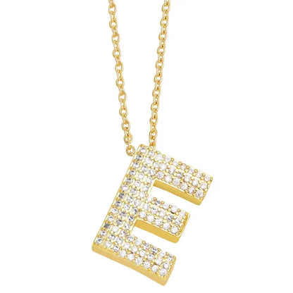 Gold Rhinestone Letter Initial Pendant Necklace Jewelry