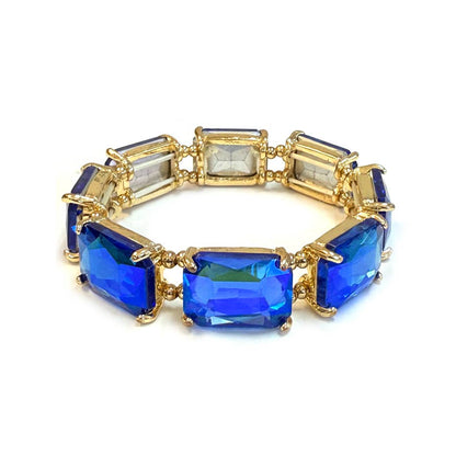 Rectangular Glass Crystal Linked Stretch Bracelet