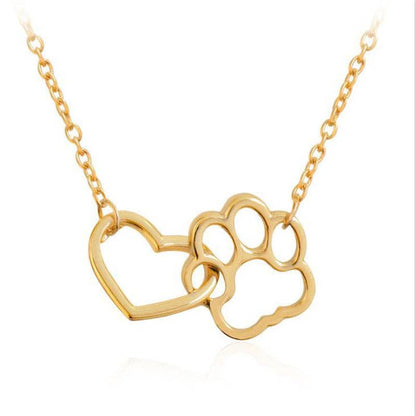 Dog Paw Heart Interlocking Charm Necklace