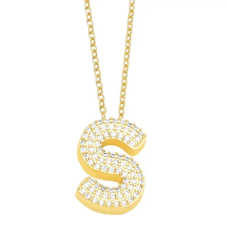 Gold Rhinestone Letter Initial Pendant Necklace Jewelry