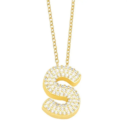 Gold Rhinestone Letter Initial Pendant Necklace Jewelry