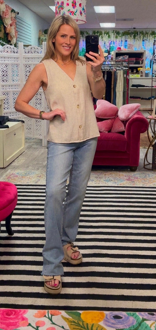 Linen Split Hem Vest