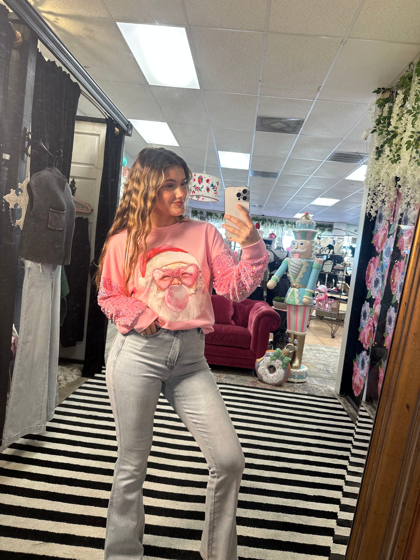 Sequin Velvet Sleeve Santa