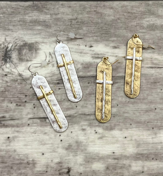 Hammered Cross Earrings