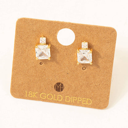 Gold Dipped Square Rhinestones Studs