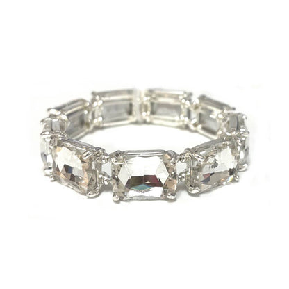 Rectangular Glass Crystal Linked Stretch Bracelet