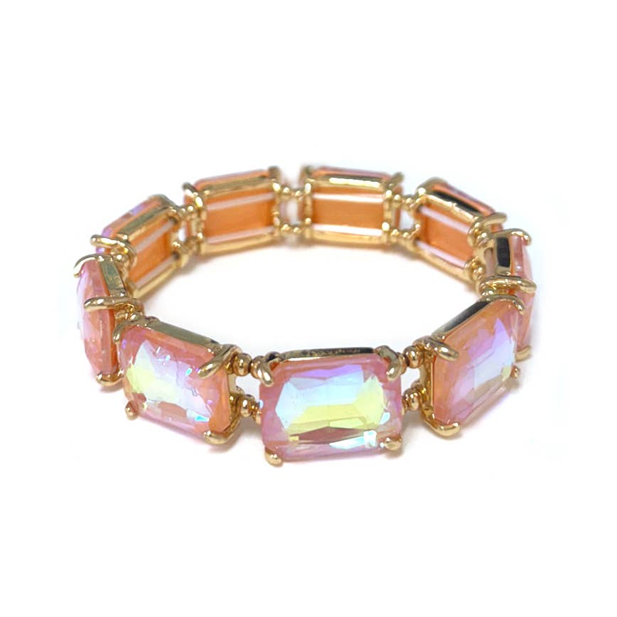 Rectangular Glass Crystal Linked Stretch Bracelet