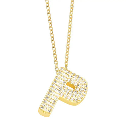 Gold Rhinestone Letter Initial Pendant Necklace Jewelry