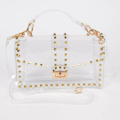 Studded Colorful Transparent Clutch