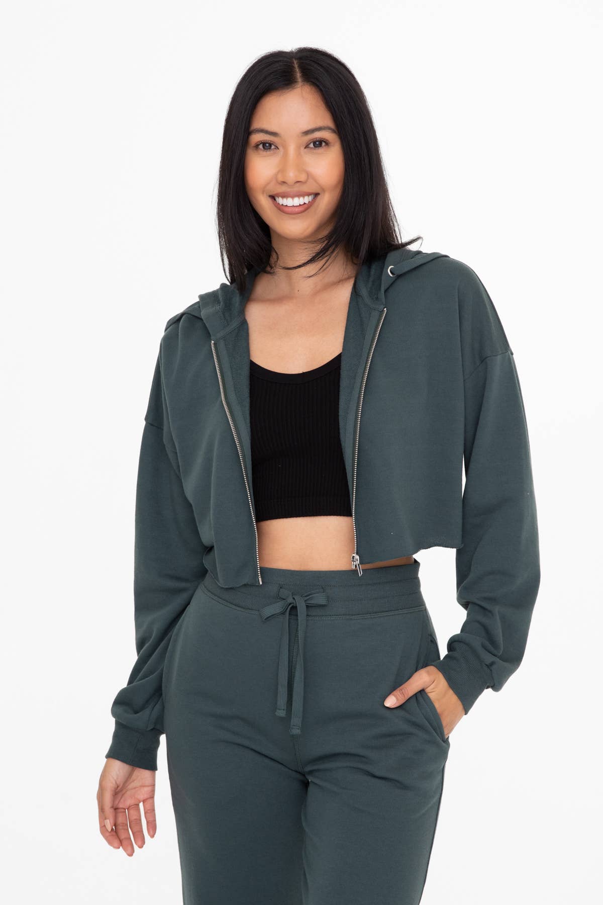 Crop Hoodie Zip-Up Terry Jacket