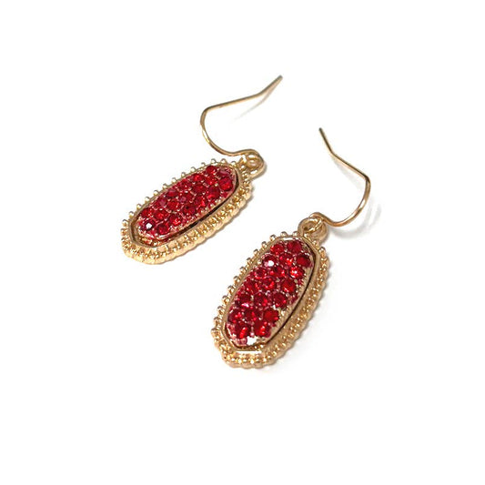 Stones on Hexagon Shape Pendant Dangle Earrings