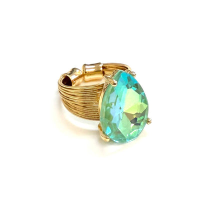 Teardrop Glass Crystal Cocktail Bead Adjustable Wire Ring