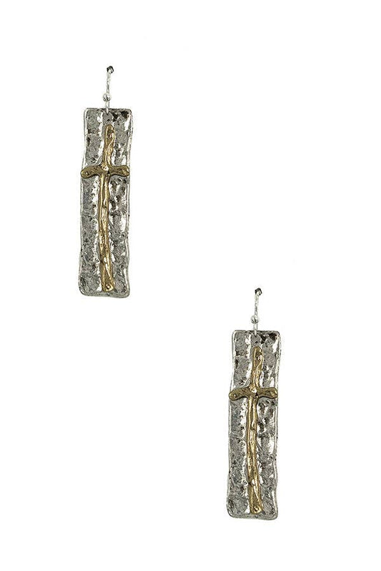 Hammered Cross Accent Dangle Earring