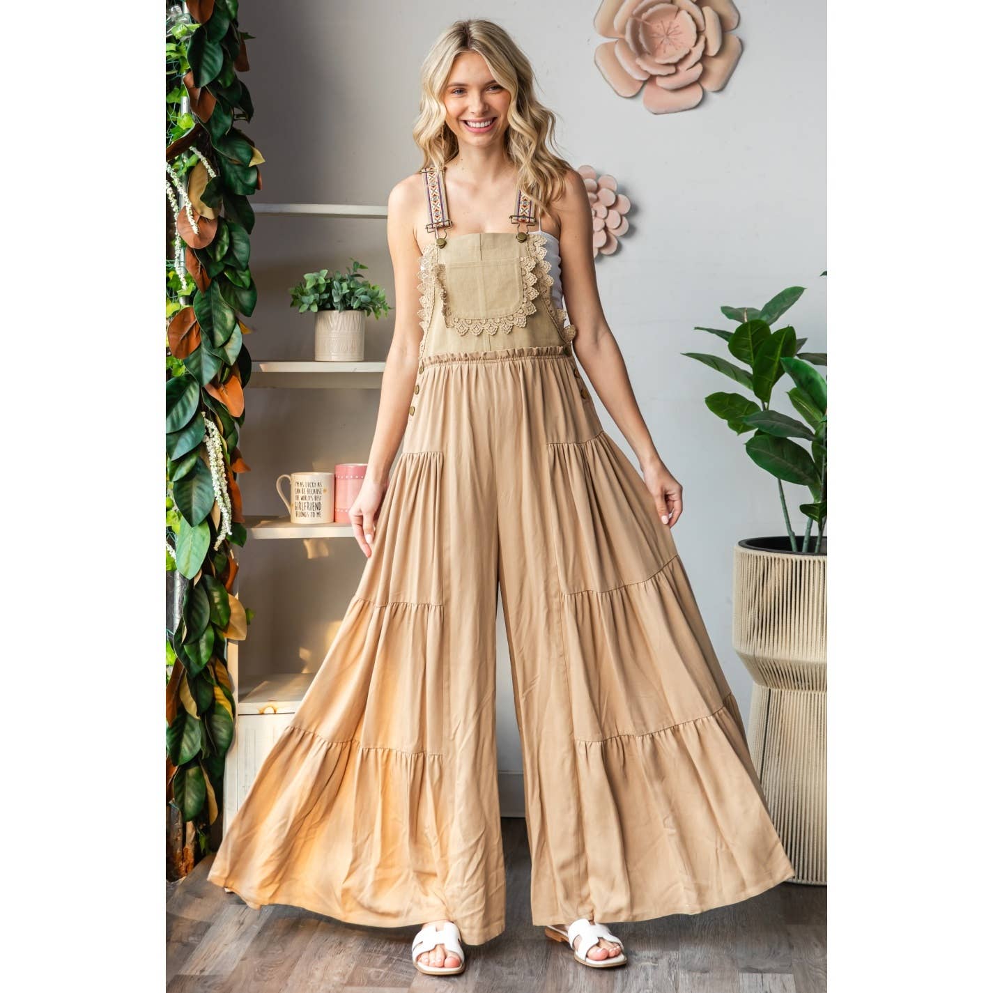 Embroidered Strap Flowy Jumpsuit