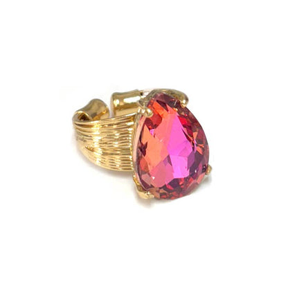 Teardrop Glass Crystal Cocktail Bead Adjustable Wire Ring