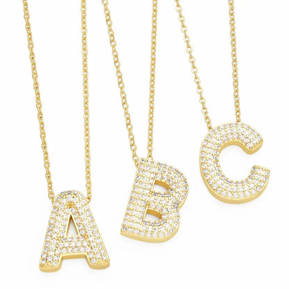 Gold Rhinestone Letter Initial Pendant Necklace Jewelry