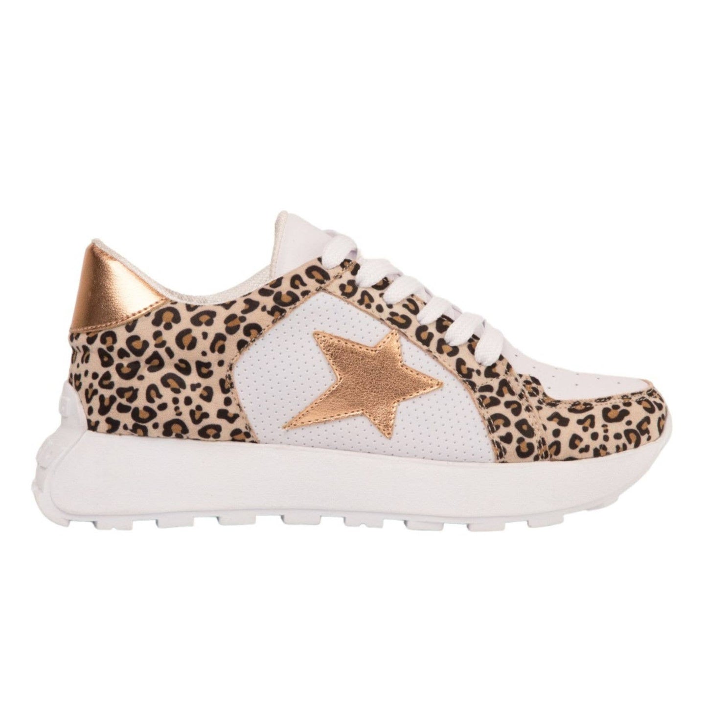 Women’s Leopard Star Sneakers – Gold Accent & Casual Comfort