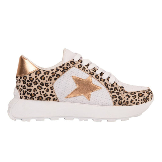 Women’s Leopard Star Sneakers – Gold Accent & Casual Comfort