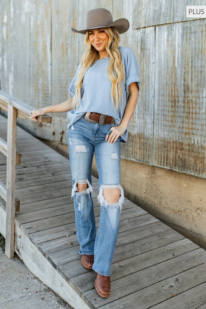 Curvy Textured Dolman Sleeve Top