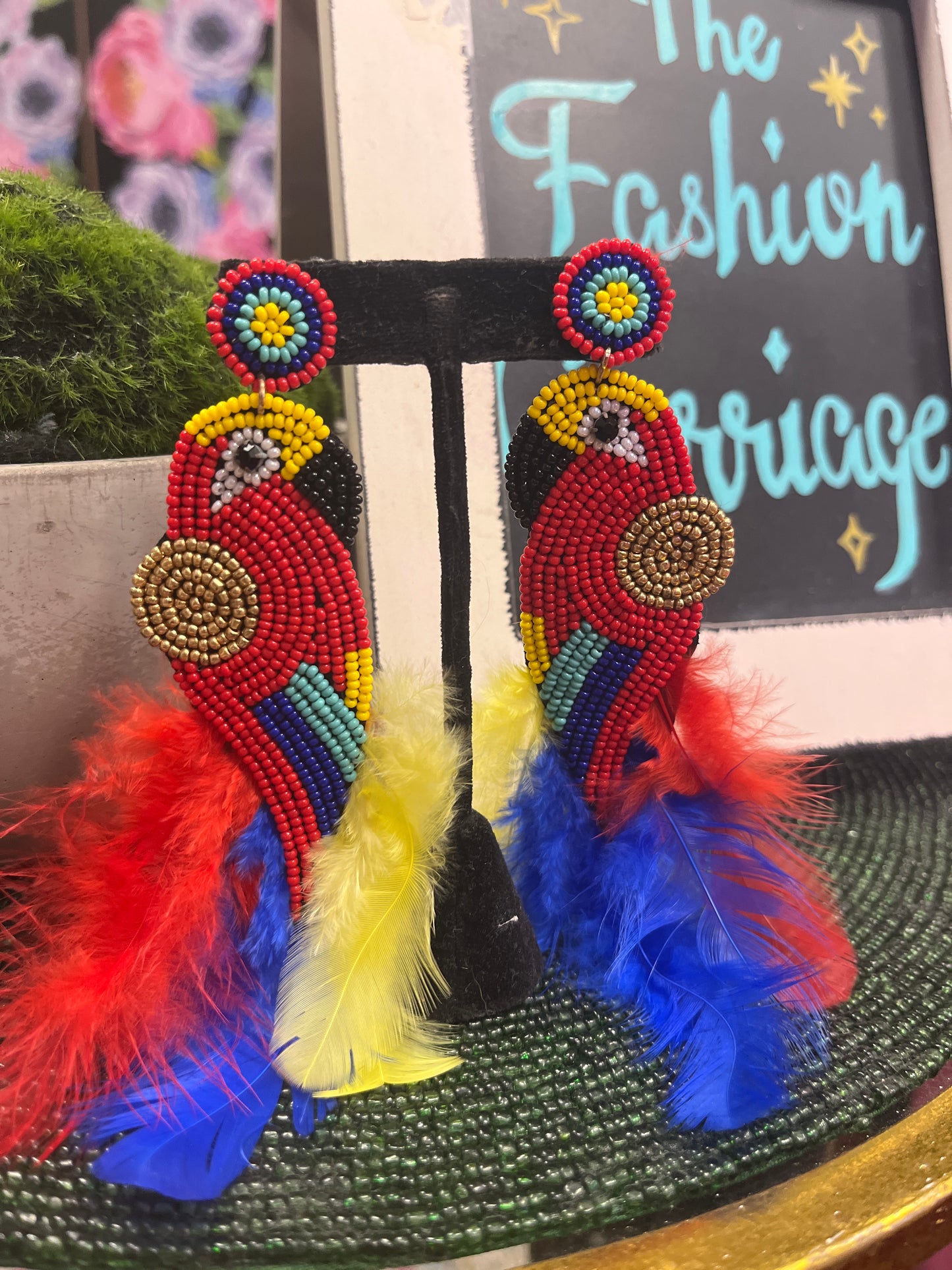 Multicolor Parrot Beaded Earrings