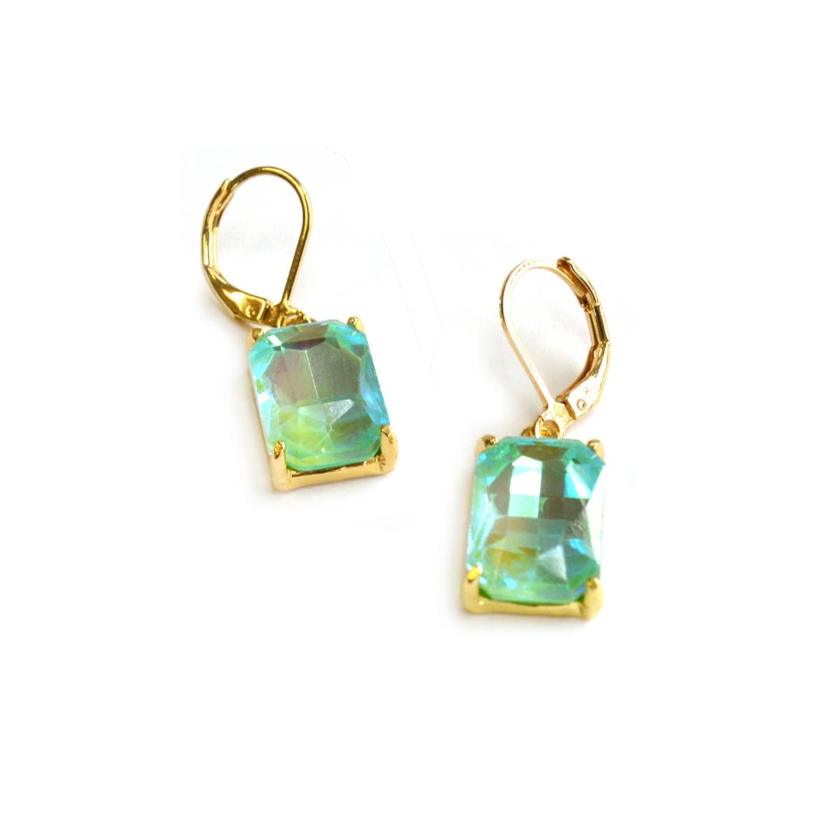 Square Glass Beads Dangle Lever Back Drop Earrings