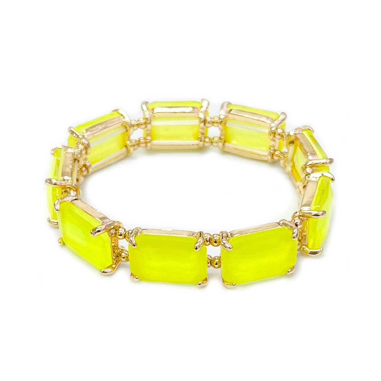 Rectangular Glass Crystal Linked Stretch Bracelet