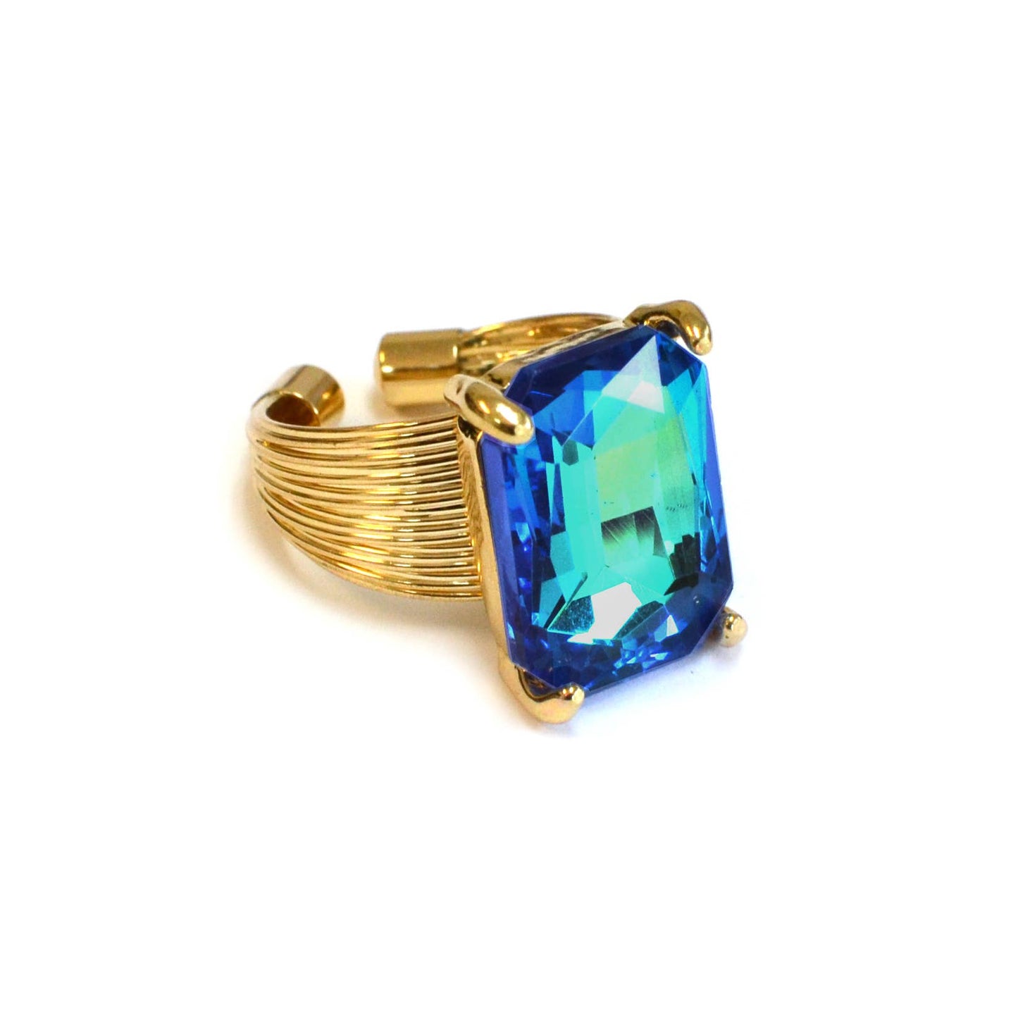 Square Glass Cushion Cut Cocktail Adjustable Wire Ring