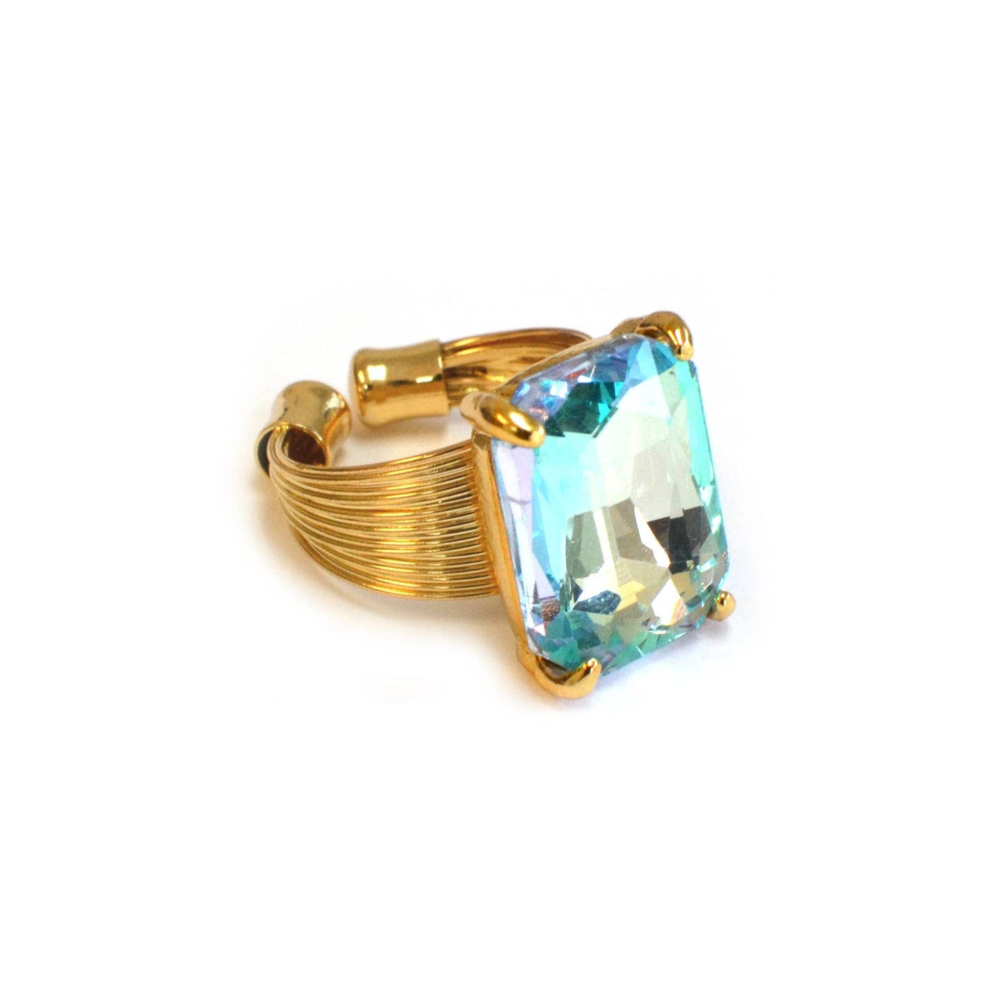 Square Glass Cushion Cut Cocktail Adjustable Wire Ring