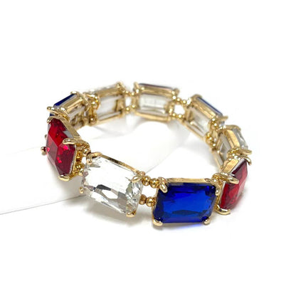 Rectangular Glass Crystal Linked Stretch Bracelet
