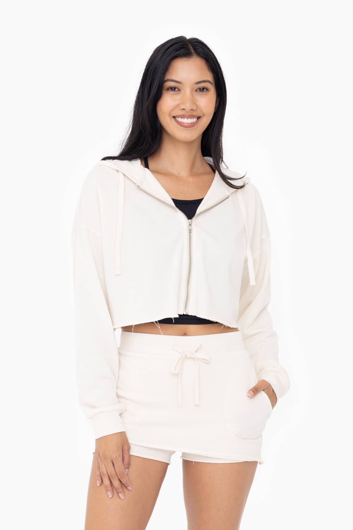 Crop Hoodie Zip-Up Terry Jacket