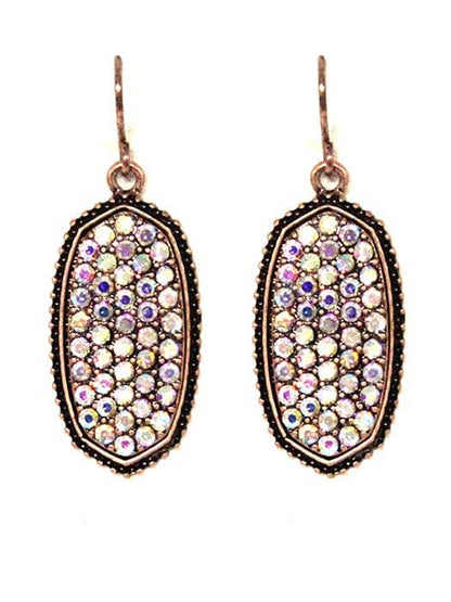 Pave Rhinestone Oval Hexagon Drop Earrings