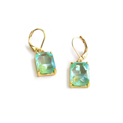 Square Glass Beads Dangle Lever Back Drop Earrings