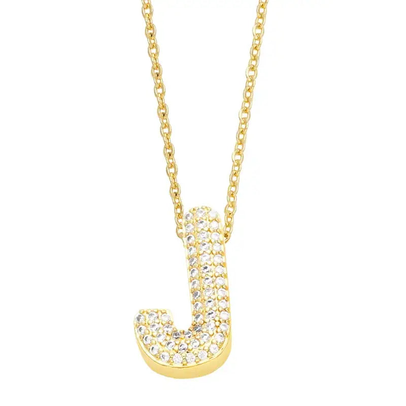 Gold Rhinestone Letter Initial Pendant Necklace Jewelry