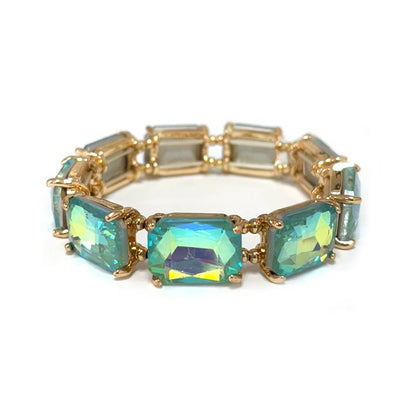 Rectangular Glass Crystal Linked Stretch Bracelet