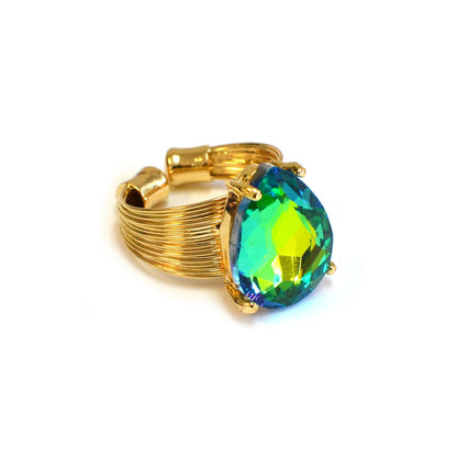 Teardrop Glass Crystal Cocktail Bead Adjustable Wire Ring