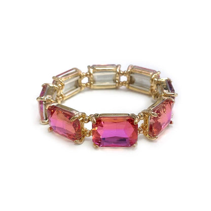 Rectangular Glass Crystal Linked Stretch Bracelet