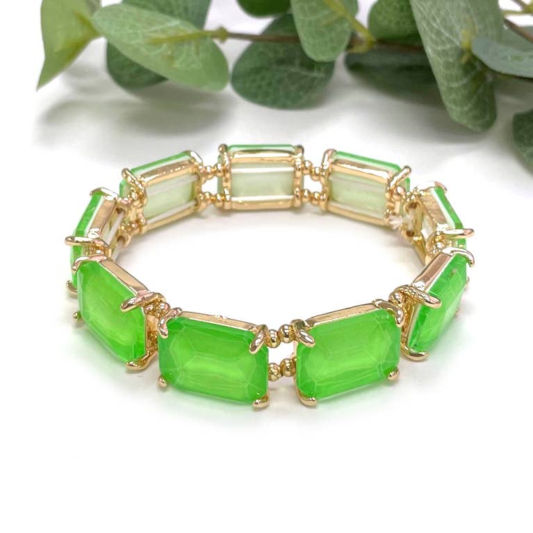 Rectangular Glass Crystal Linked Stretch Bracelet