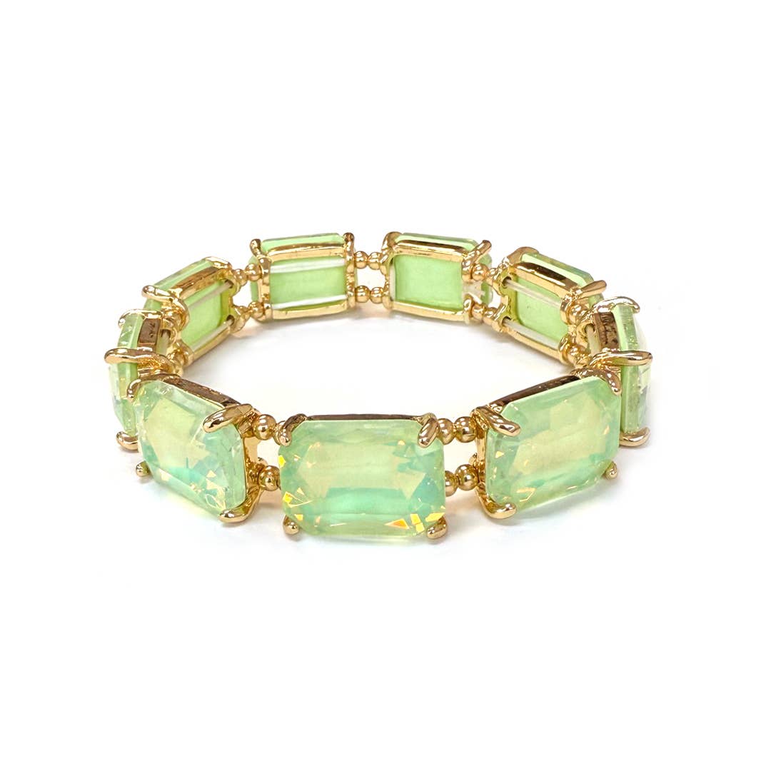 Rectangular Glass Crystal Linked Stretch Bracelet