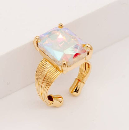 Square Glass Cushion Cut Cocktail Adjustable Wire Ring