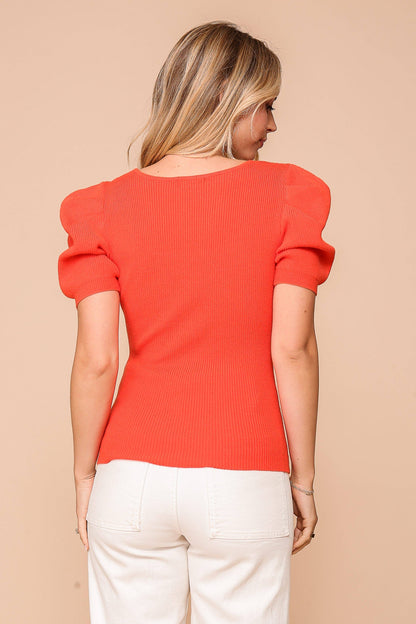 Puff Sleeve Sweater Ribbed Knit Top 3