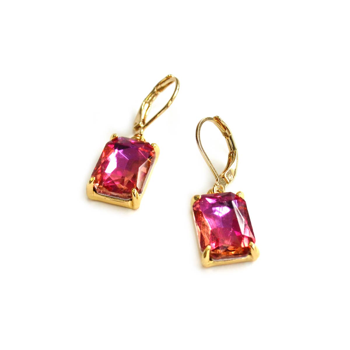 Square Glass Beads Dangle Lever Back Drop Earrings